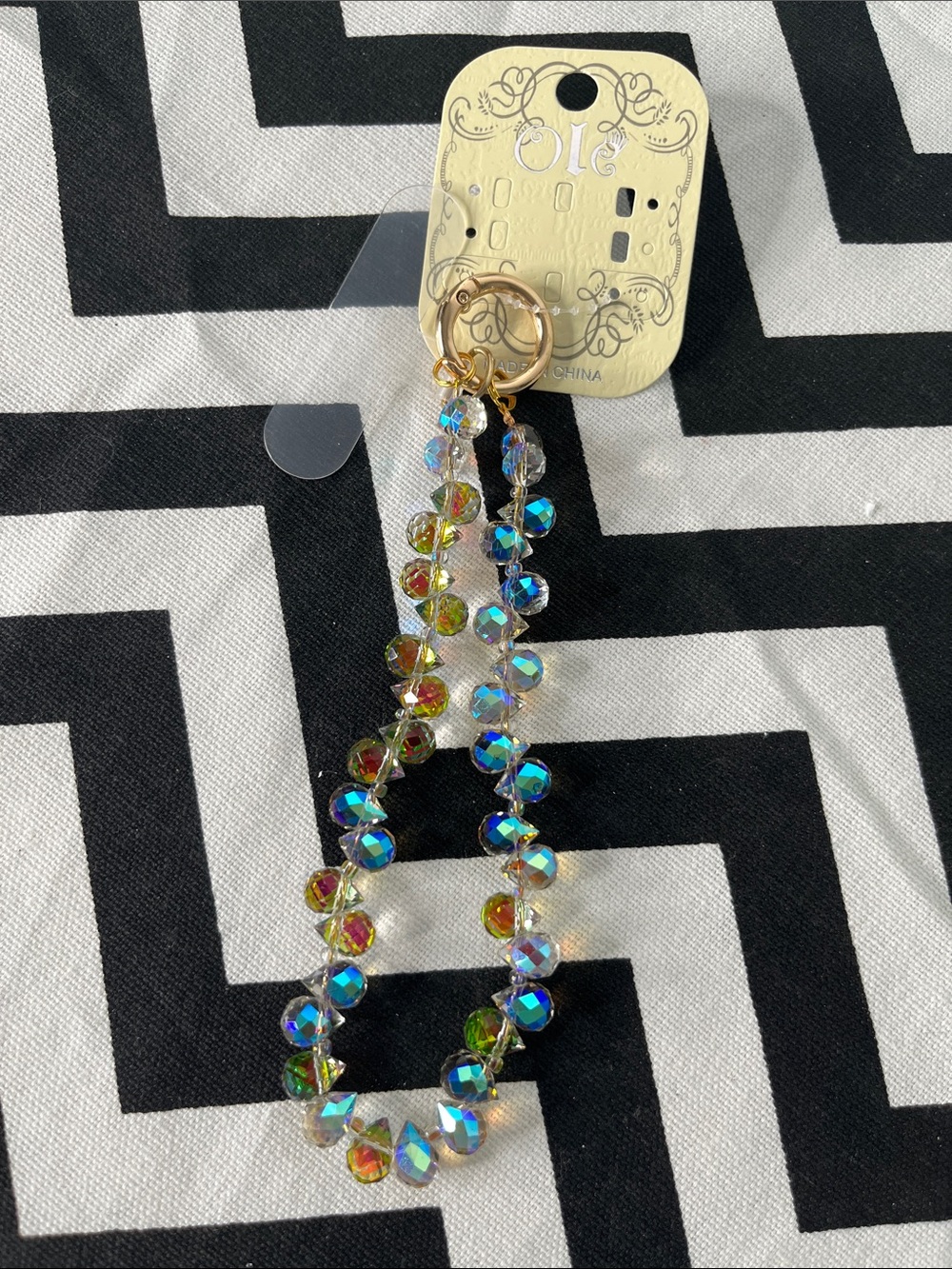 Crystal Bead Keychain with Iridescent Beads - Gold Hardware
